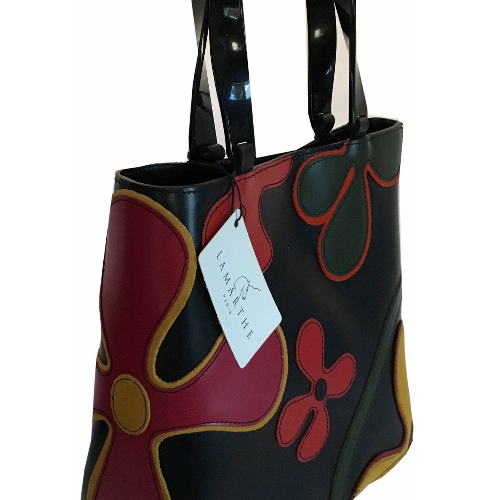 NWT - Floral handbag with black patent leather han - Picture 6 of 8